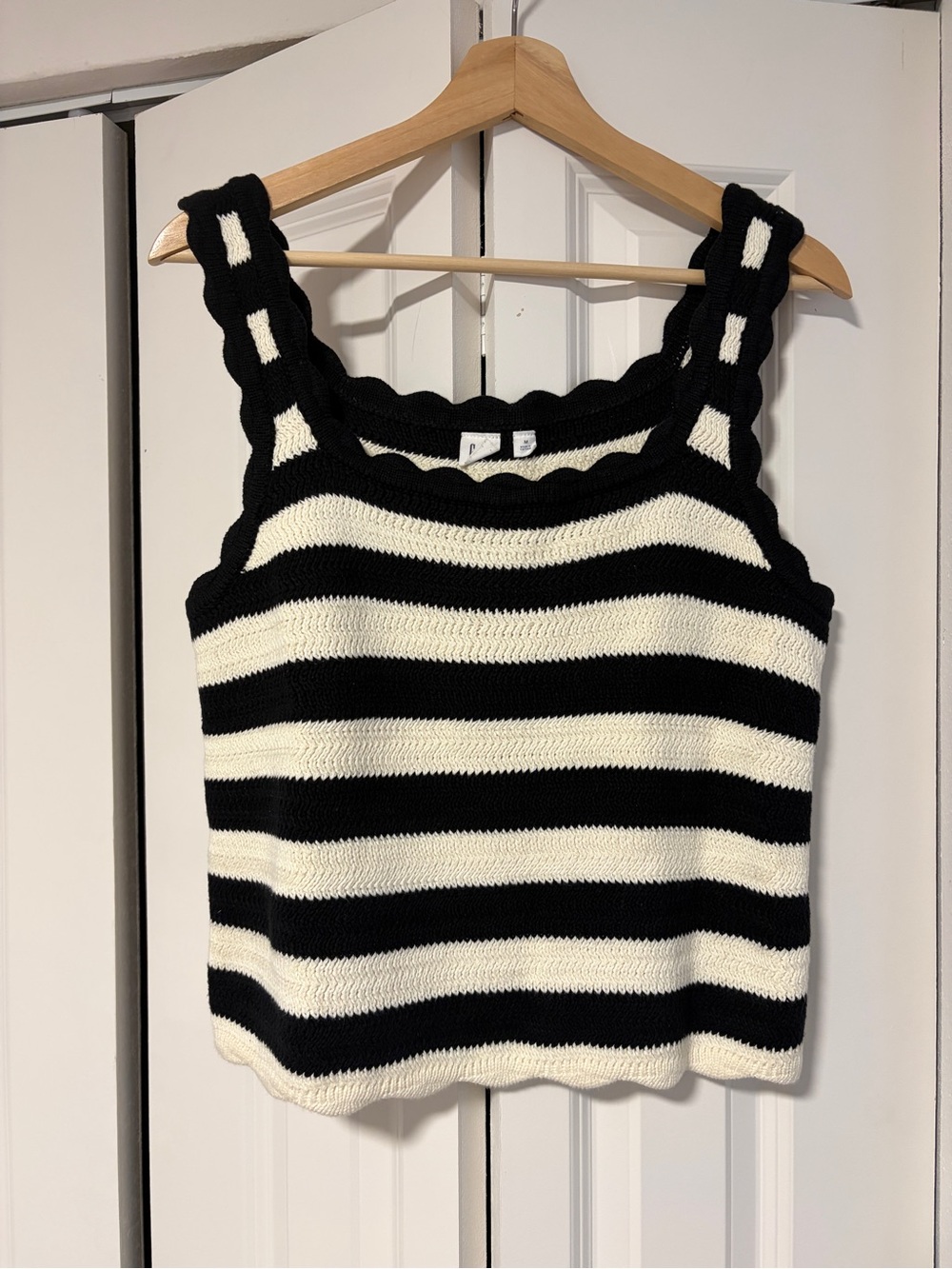 GAP Black & White Striped Scalloped Strap Knit Tank